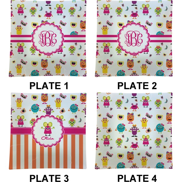 Girly Monsters Set of Square Dinner Plates (Approval)