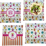 Girly Monsters Set of 4 Glass Square Lunch / Dinner Plate 9.5" (Personalized)