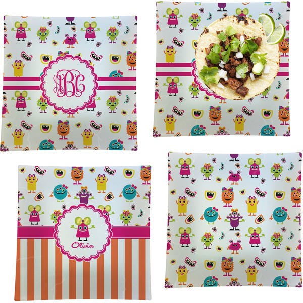 Girly Monsters Set of Square Dinner Plates