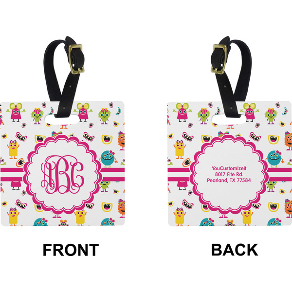 Girly Monsters Square Luggage Tag (Front + Back)