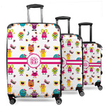 Girly Monsters 3 Piece Luggage Set - 20" Carry On, 24" Medium Checked, 28" Large Checked (Personalized)
