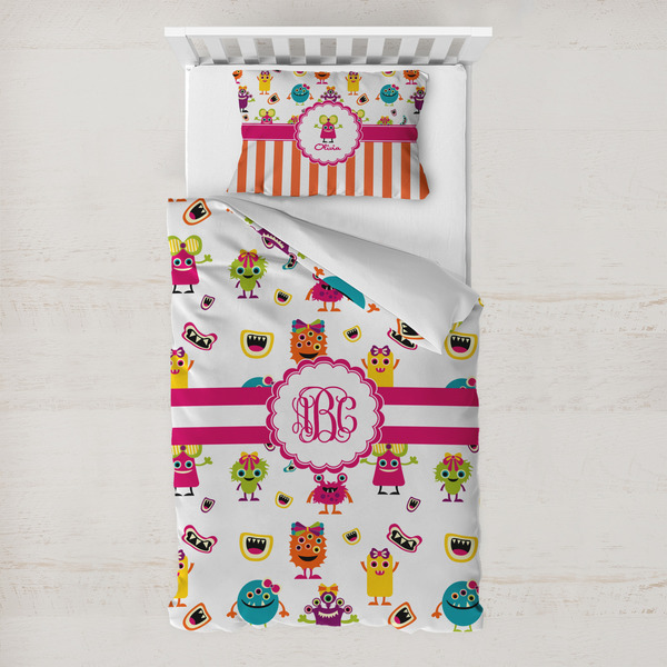 Custom Girly Monsters Toddler Bedding Set - With Pillowcase (Personalized)