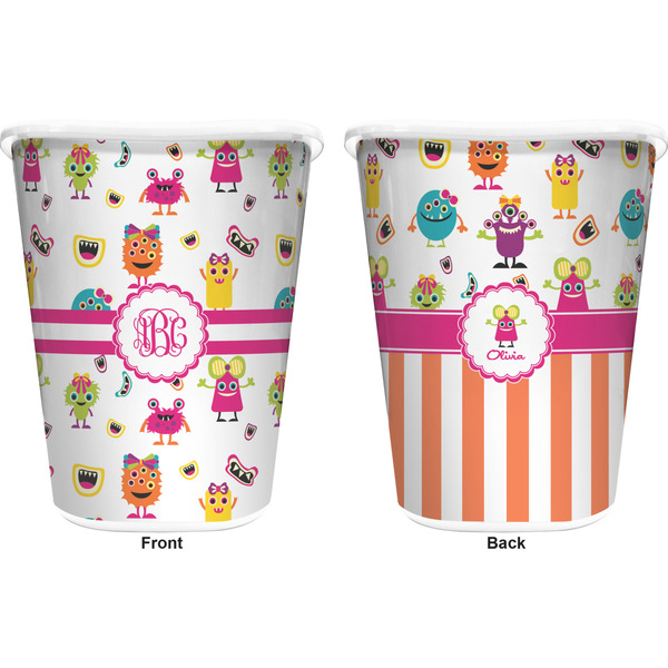 Girly Monsters Trash Can White - Front and Back - Apvl