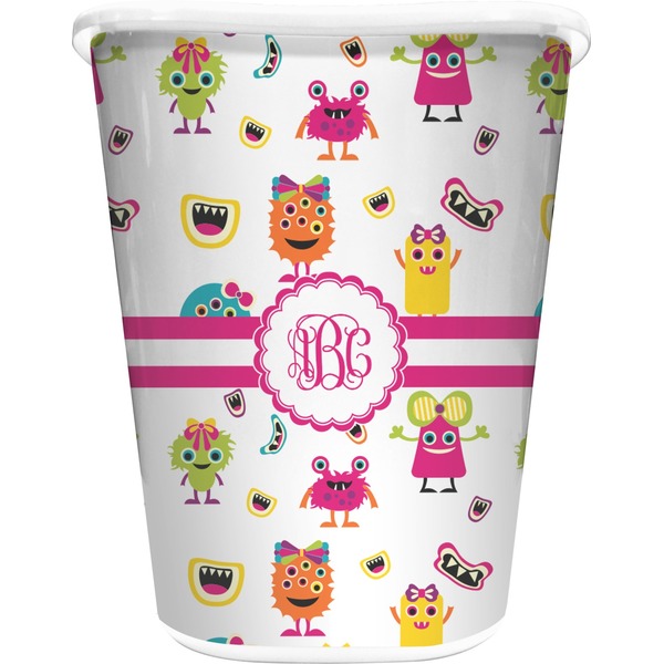 Custom Girly Monsters Waste Basket - Double Sided (White) (Personalized)