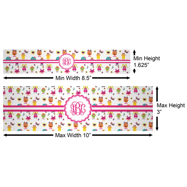 Girly Monsters Water Bottle Labels w/ Dimensions