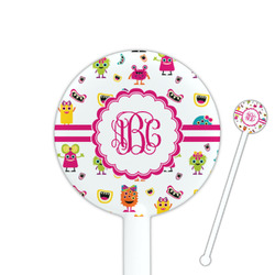 Girly Monsters 5.5" Round Plastic Stir Sticks - White - Single Sided (Personalized)