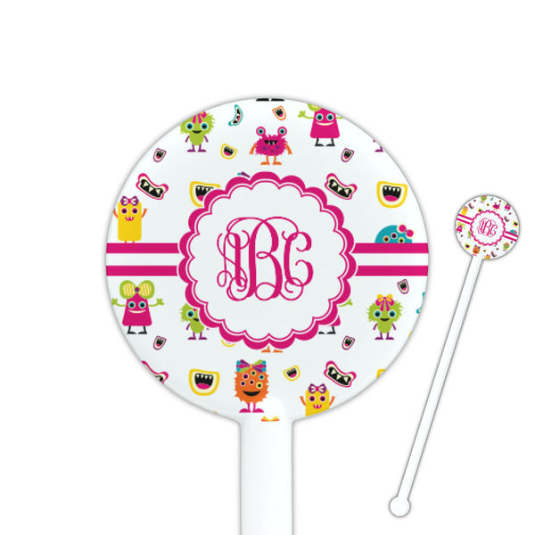 Custom Girly Monsters 5.5" Round Plastic Stir Sticks - White - Double Sided (Personalized)