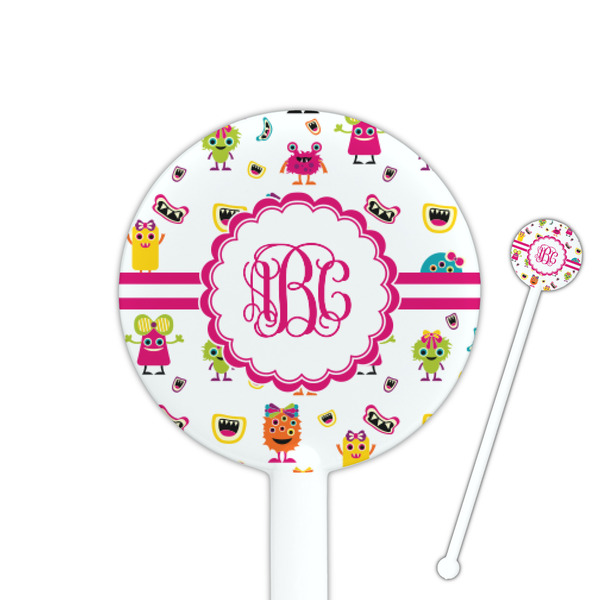 Custom Girly Monsters 5.5" Round Plastic Stir Sticks - White - Single Sided (Personalized)