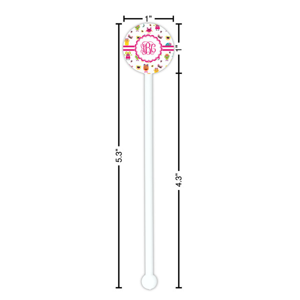 Girly Monsters White Plastic 5.5" Stir Stick - Round - Dimensions