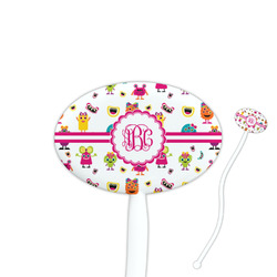 Girly Monsters 7" Oval Plastic Stir Sticks - White - Double Sided (Personalized)