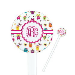 Girly Monsters 7" Round Plastic Stir Sticks - White - Double Sided (Personalized)