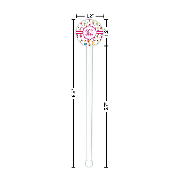Girly Monsters White Plastic 7" Stir Stick - Round - Dimensions