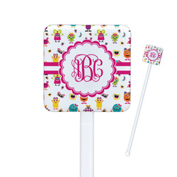 Girly Monsters Square Plastic Stir Sticks - Single Sided (Personalized)