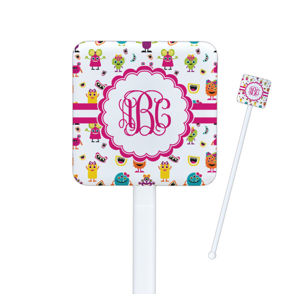 Custom Girly Monsters Square Plastic Stir Sticks (Personalized)