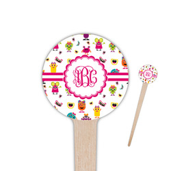 Girly Monsters 4" Round Wooden Food Picks - Double Sided (Personalized)