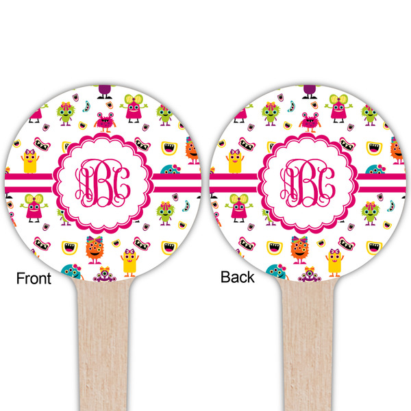 Girly Monsters Wooden 4" Food Pick - Round - Double Sided - Front & Back