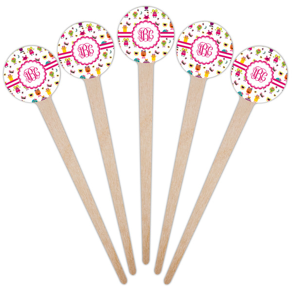 Girly Monsters Wooden 4" Food Pick - Round - Fan View