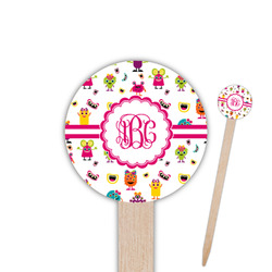 Girly Monsters 6" Round Wooden Food Picks - Single Sided (Personalized)