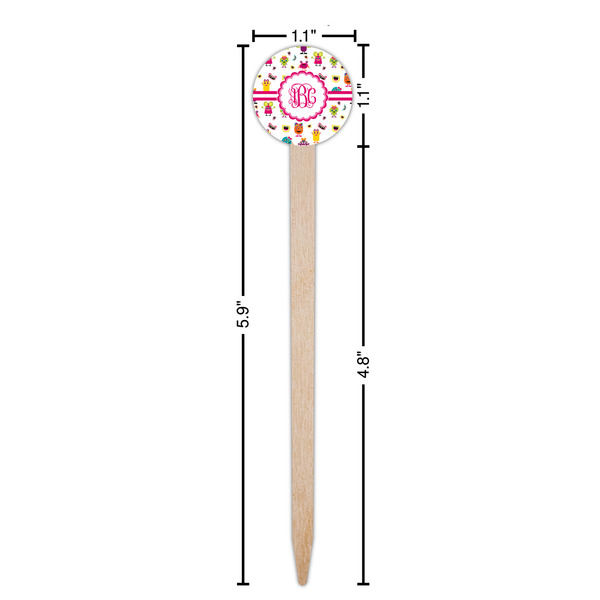 Girly Monsters Wooden 6" Food Pick - Round - Dimensions