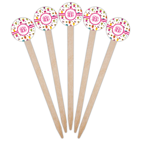 Girly Monsters Wooden 6" Food Pick - Round - Fan View