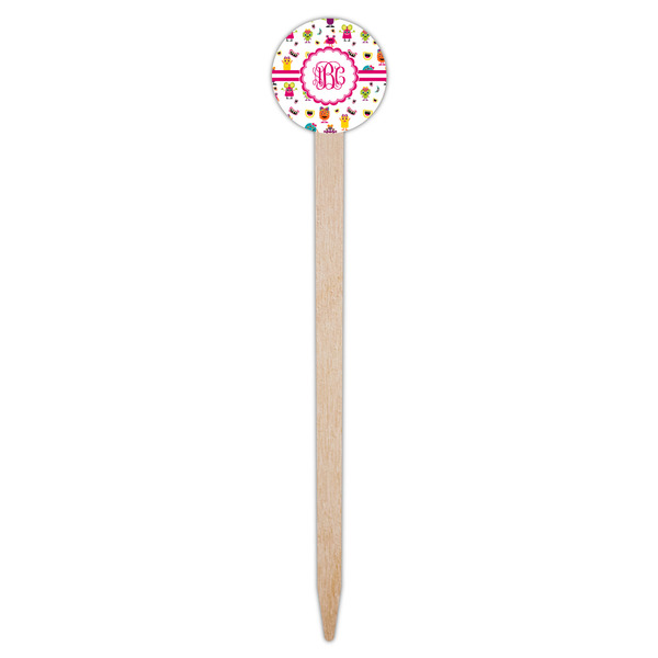 Girly Monsters Wooden 6" Food Pick - Round - Single Pick