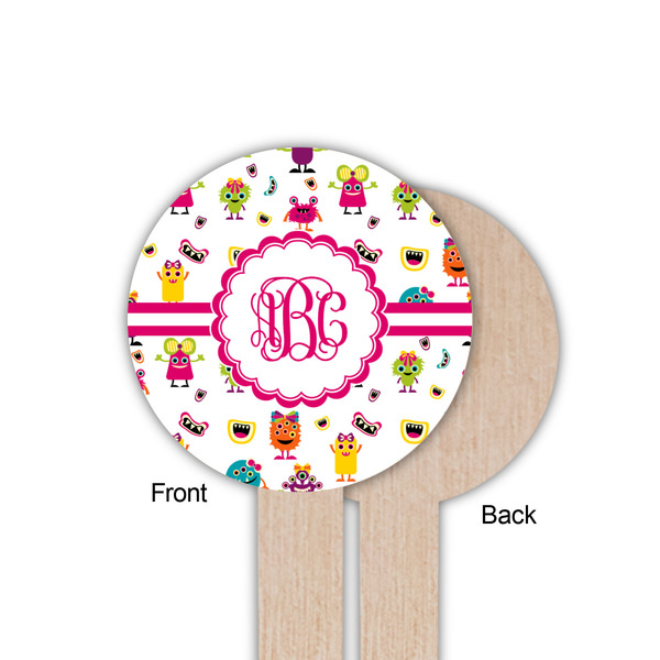 Girly Monsters Wooden 6" Food Pick - Round - Single Sided - Front & Back