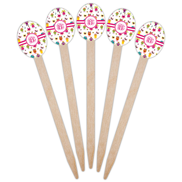 Girly Monsters Wooden Food Pick - Oval - Fan View