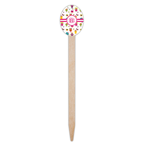 Girly Monsters Wooden Food Pick - Oval - Single Pick