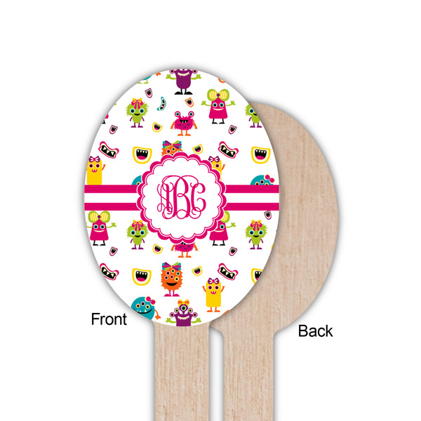 Girly Monsters Wooden Food Pick - Oval - Single Sided - Front & Back
