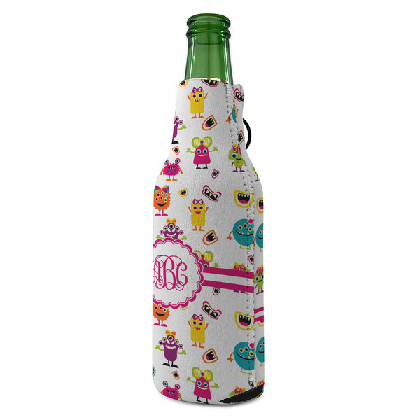 Girly Monsters Zipper Bottle Cooler - ANGLE (bottle)