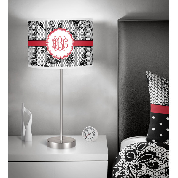 Black Lace 13 inch drum lamp shade - in room