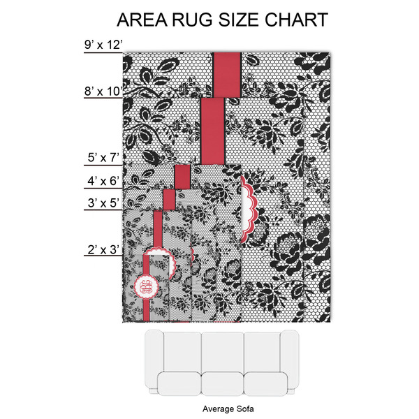 Black Lace 2'x3' Indoor Area Rugs - Size Chart