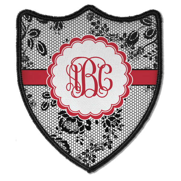 Custom Black Lace Iron On Shield Patch B w/ Monogram