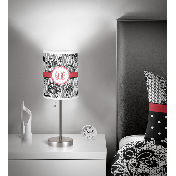 Black Lace 7 inch drum lamp shade - in room