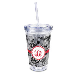 Black Lace 16oz Double Wall Acrylic Tumbler with Lid & Straw - Full Print (Personalized)