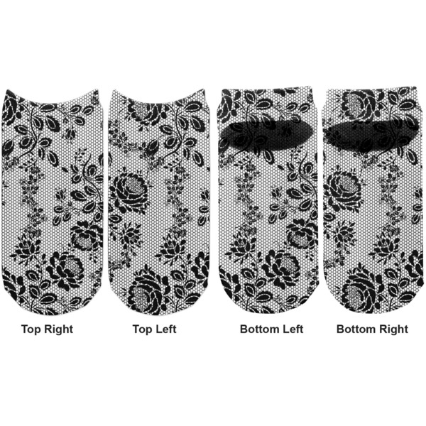 Black Lace Adult Ankle Socks - Double Pair - Front and Back - Apvl