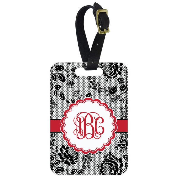 Custom Black Lace Metal Luggage Tag w/ Monogram