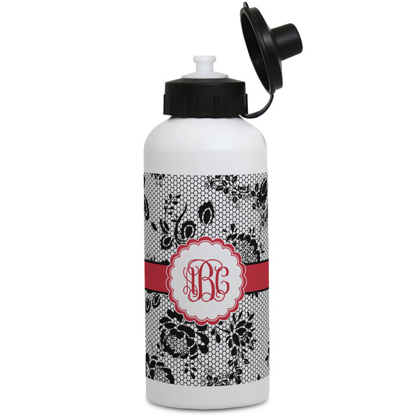 Custom Black Lace Water Bottles - Aluminum - 20 oz - White (Personalized)