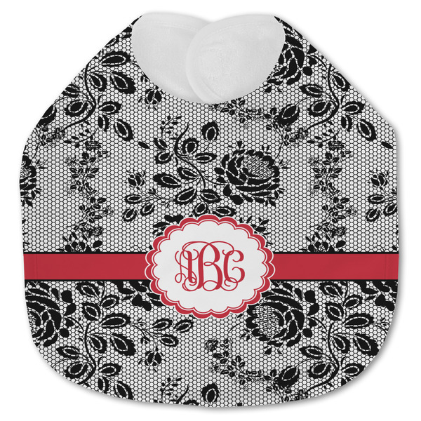 Custom Black Lace Jersey Knit Baby Bib w/ Monogram
