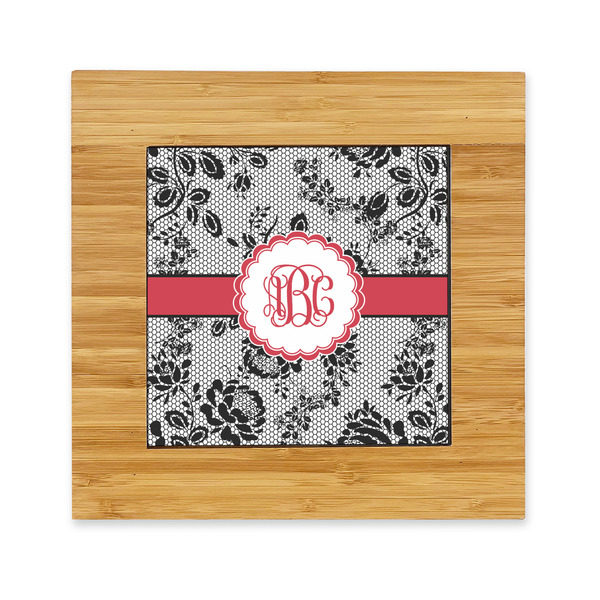 Custom Black Lace Bamboo Trivet with Ceramic Tile Insert (Personalized)