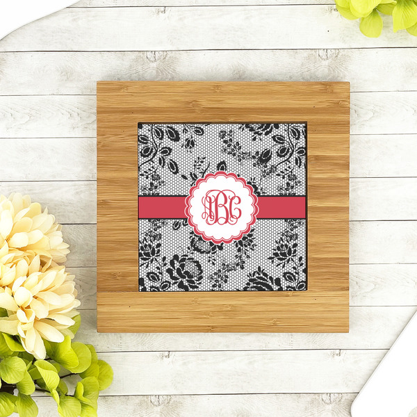 Black Lace Bamboo Trivet with 6" Tile - LIFESTYLE