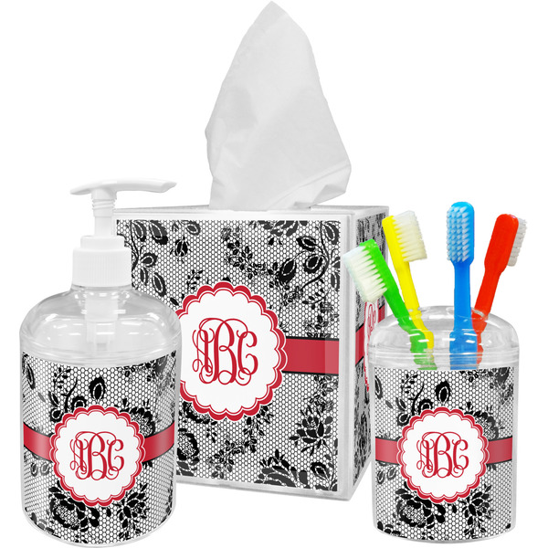 Black Lace Bathroom Accessories Set (Personalized)