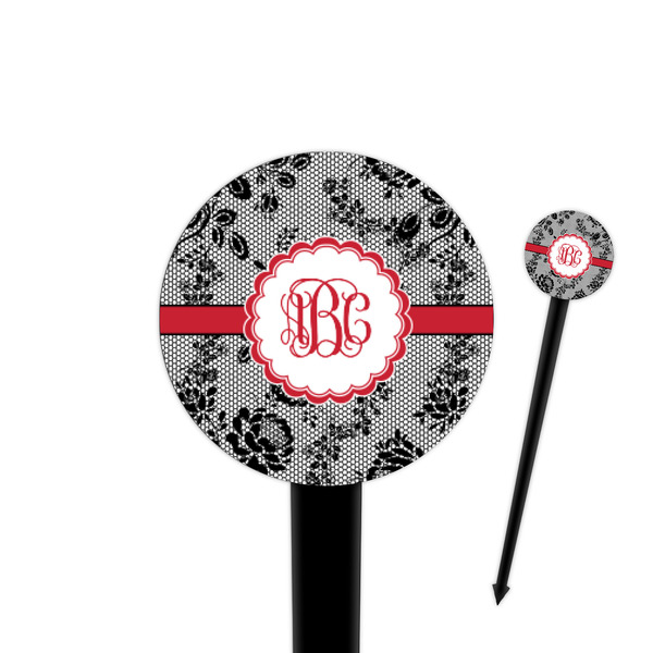 Custom Black Lace 4" Round Plastic Food Picks - Black - Double Sided (Personalized)