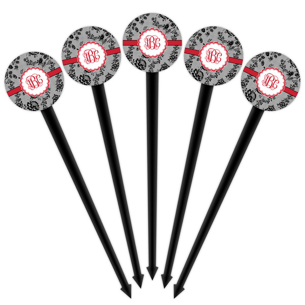 Black Lace Black Plastic 4" Food Pick - Round - Fan View