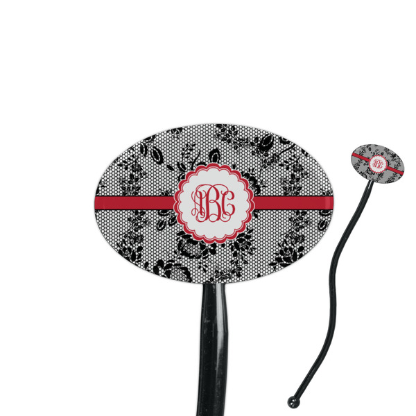 Custom Black Lace 7" Oval Plastic Stir Sticks - Black - Single Sided (Personalized)