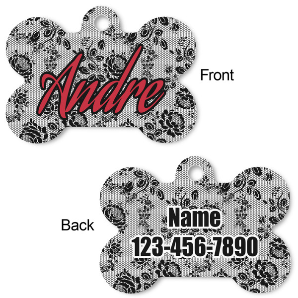 Black Lace Bone Shaped Dog ID Tag - Large - Approval
