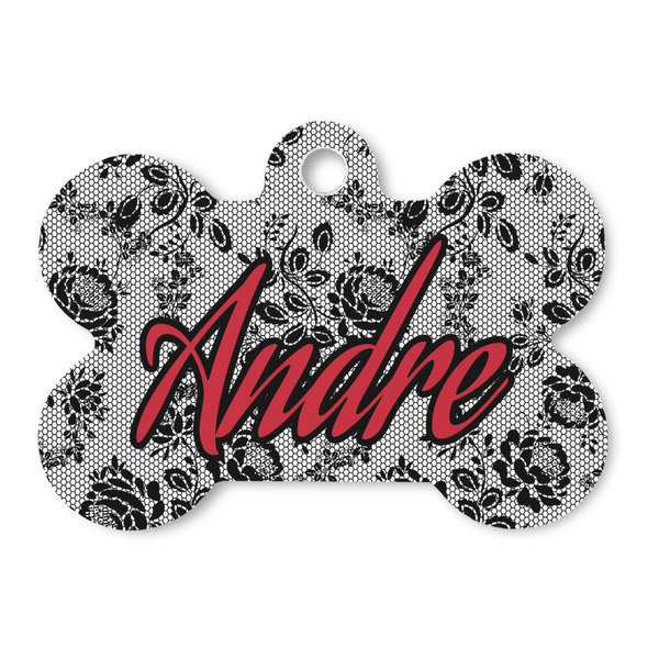 Custom Black Lace Bone Shaped Dog ID Tag (Personalized)