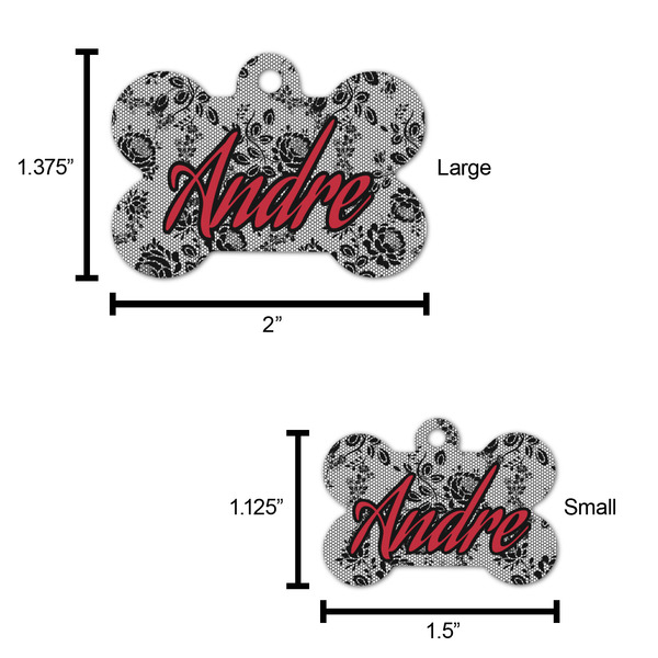 Black Lace Bone Shaped Dog ID Tag - Large - Scale