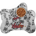 Black Lace Bone Shaped Dog Food Mat (Personalized)
