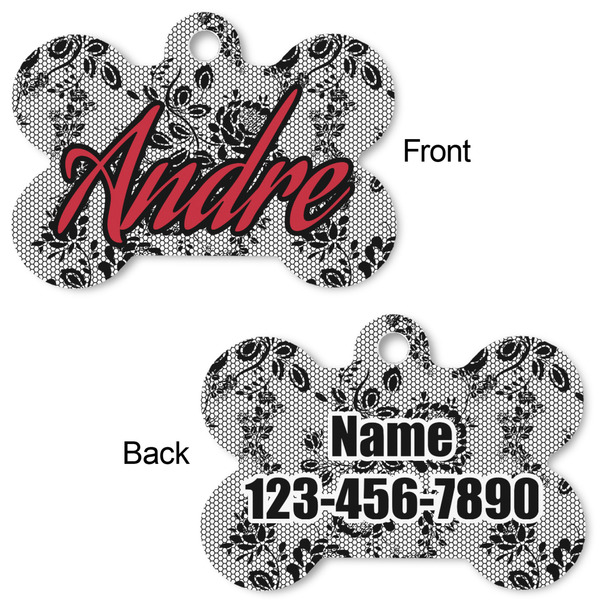 Black Lace Bone Shaped Dog Tag - Front & Back
